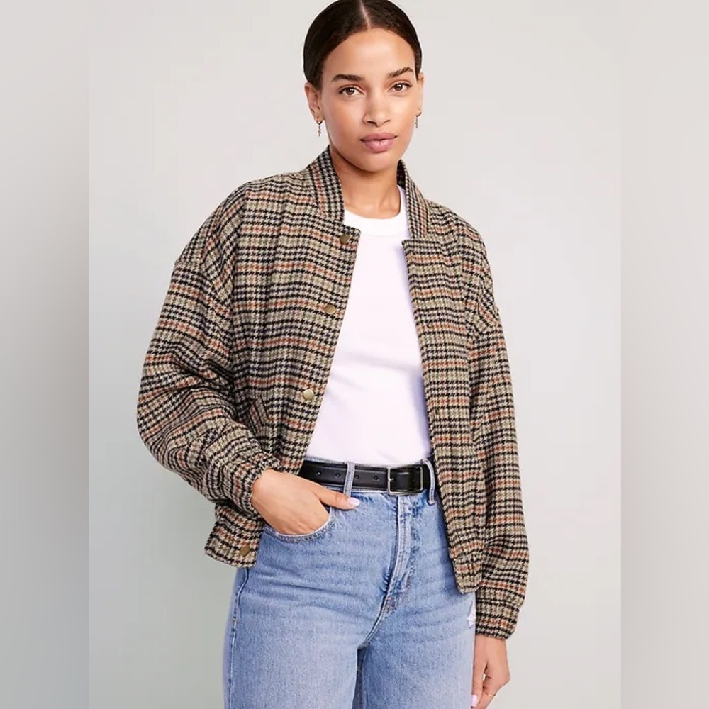 Old Navy Plaid Tweed Bomber Jacket S